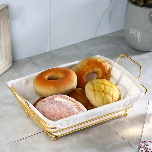 Golden Metal Wire Bread Baskets for Storage Pantry, Fruit Sorage Basket Container Durable Desktop Decoration Snack Box - vue 3 sur 6