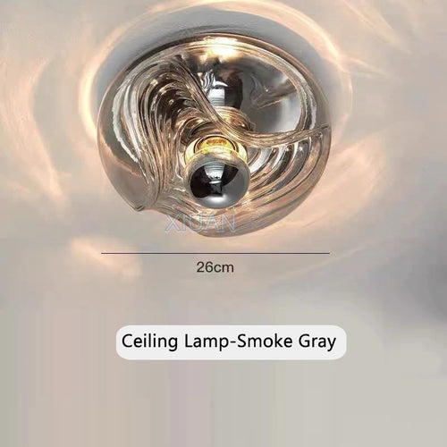 Bauhaus glass ceiling light with modern water ripple LED - vue 11 sur 12