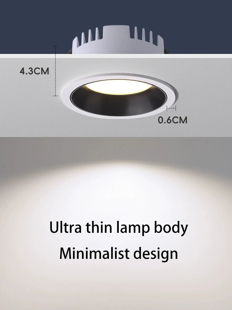 Ultra-slim aluminium anti-glare LED downlight for home