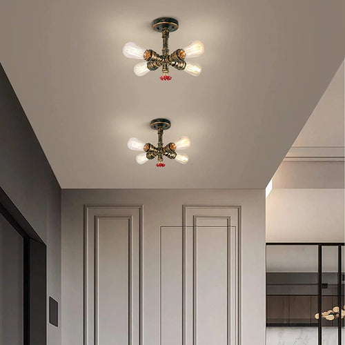 Retro industrial ceiling light with 4 decorative water pipe lights - vue 3 sur 11