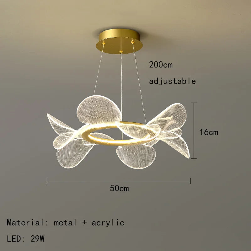 Acrylic chandelier with gold ring and dimmable light direct delivery