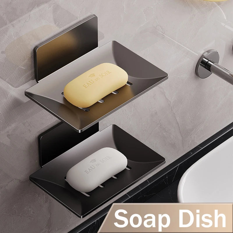 wall-mounted aluminum soap dish for bathroom and kitchen storage