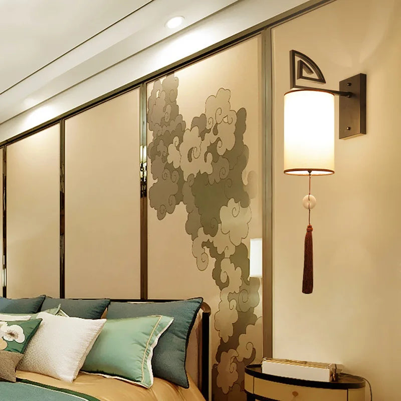Chinese style fabric wall light for hotel decoration - vue 6 sur 7