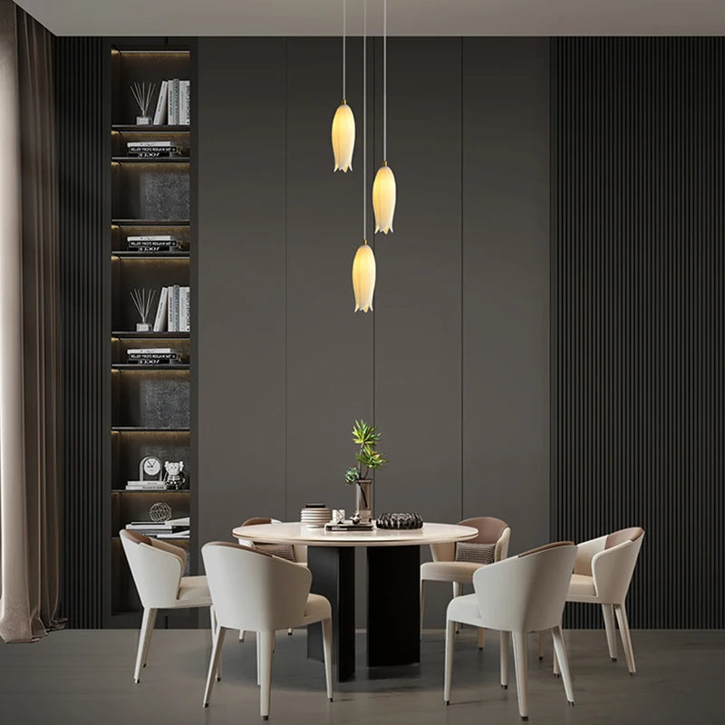 Ceramic tulip chandelier for LED pendant duplex rotation