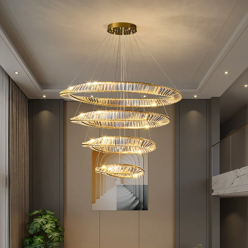Modern aluminium and crystal LED pendant light
