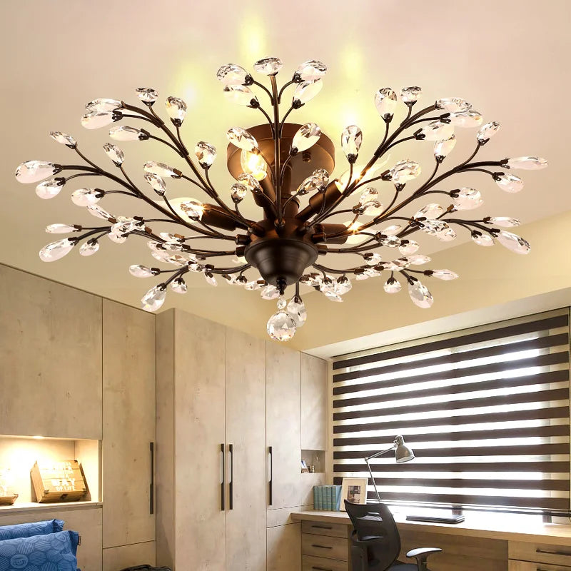 Vintage black metal chandelier with crystal pendants for modern interiors