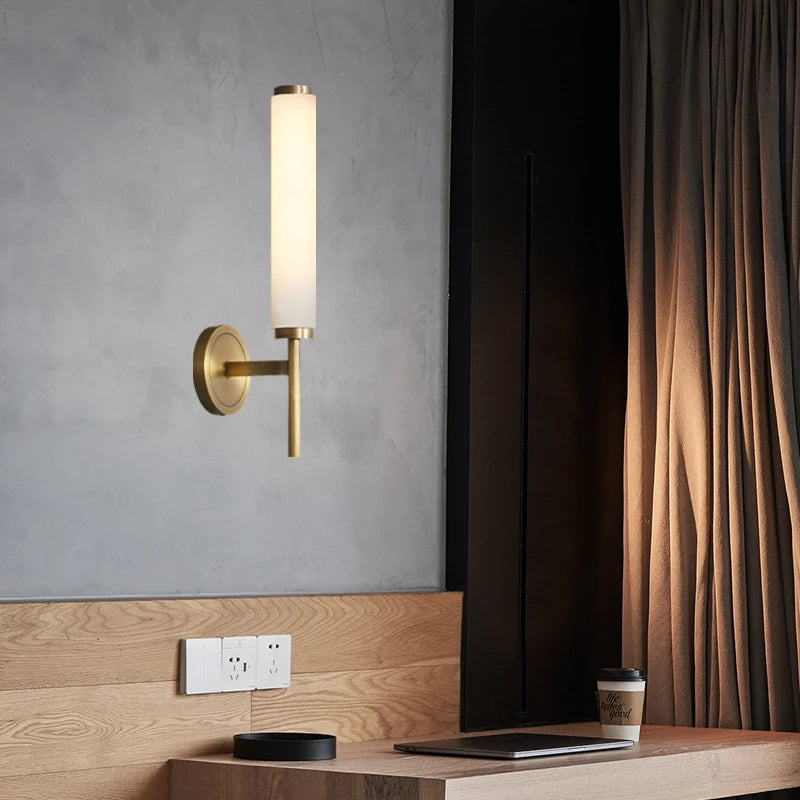 Marble and copper wall light for creative interior bedroom decor - vue 3 sur 8