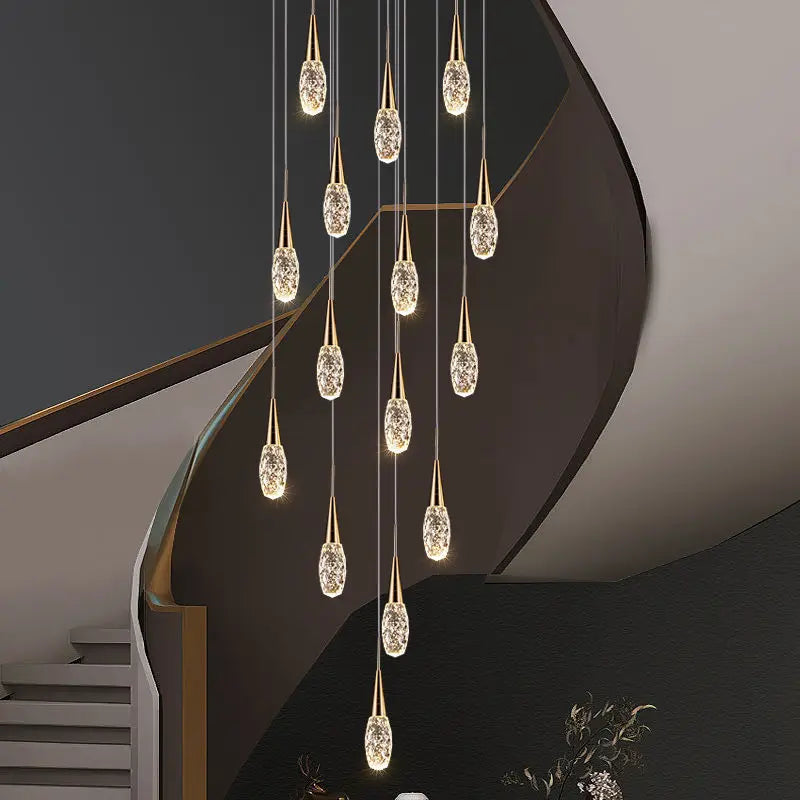Modern luxury crystal duplex staircase chandelier with rotating design