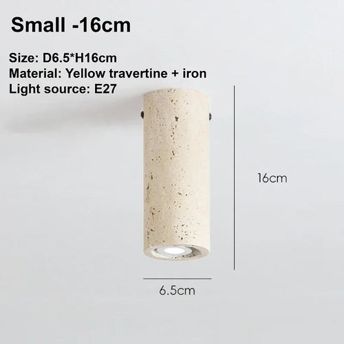 light yellow travertine cylindrical surface mounted ceiling light - vue 9 sur 8