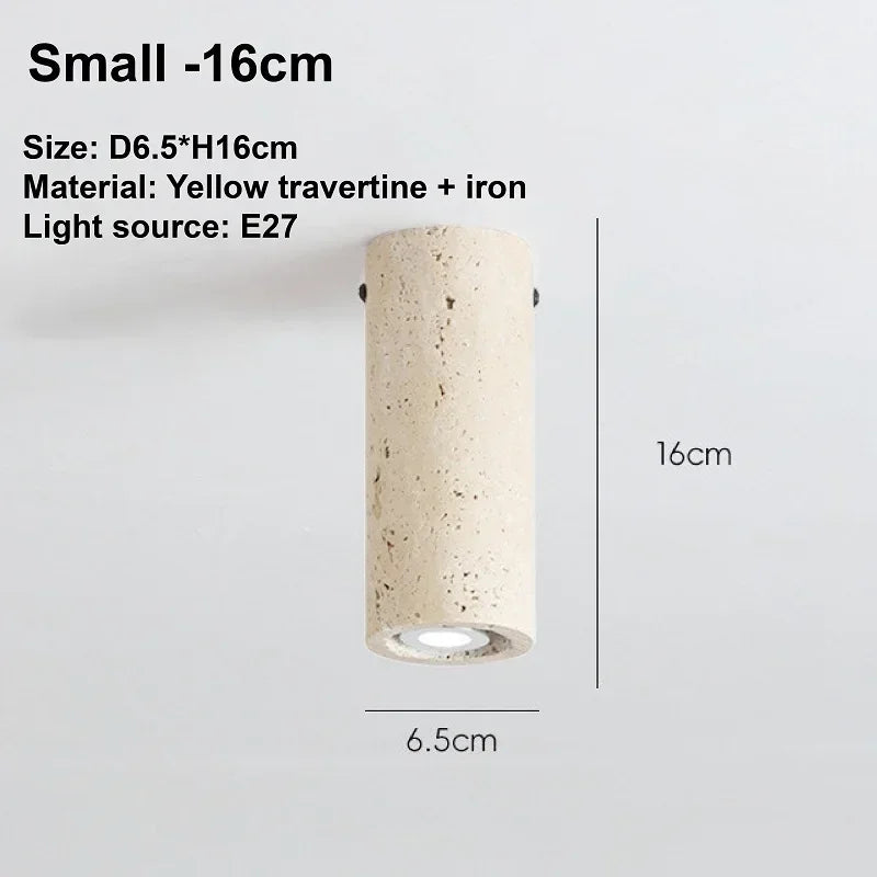 light yellow travertine cylindrical surface mounted ceiling light - vue 8 sur 8