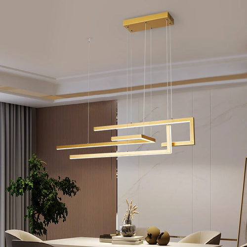 Modern rectangular LED pendant light with dimmable brightness - vue 4 sur 10