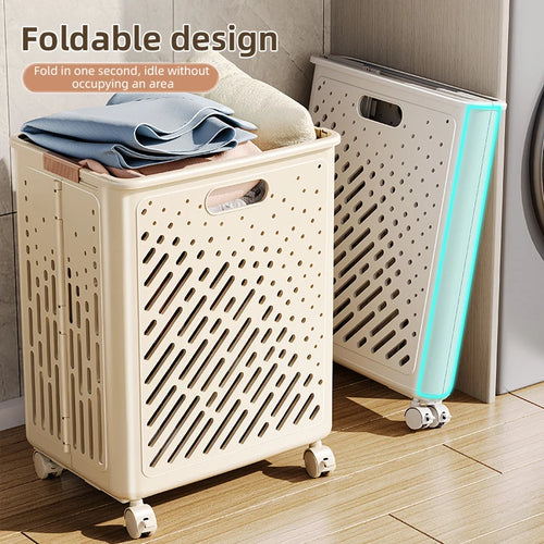 Foldable laundry basket with wheels large capacity multifunctional - vue 2 sur 14