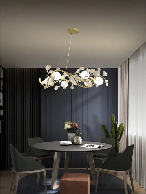 Ginkgo leaf chandelier with modern decorative LED lighting - vue 3 sur 8