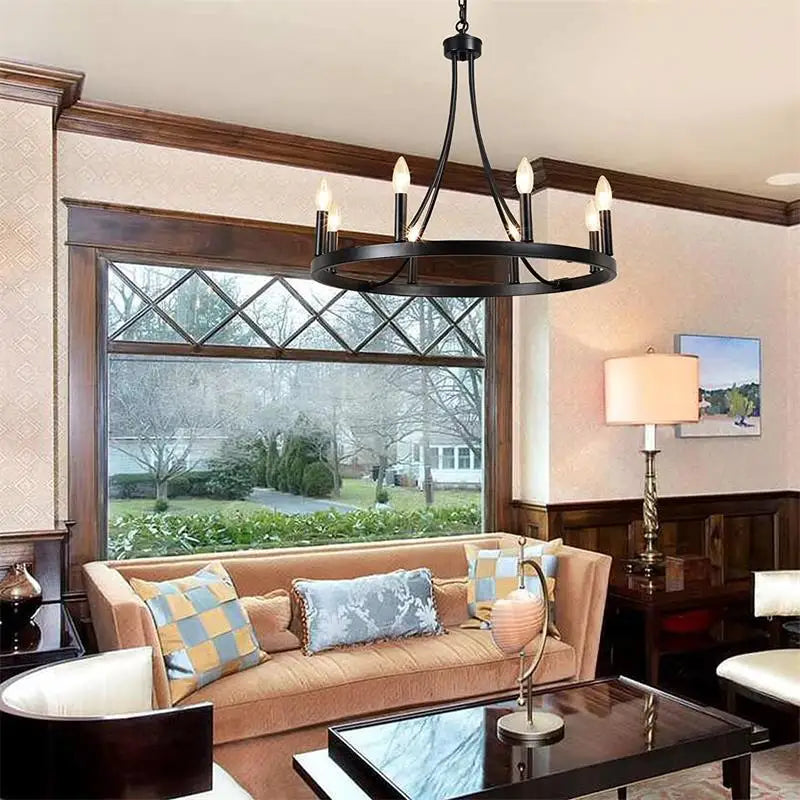 American wrought iron crystal chandelier ceiling light e14 LED candle 5-light indoor fixture - vue 4 sur 5