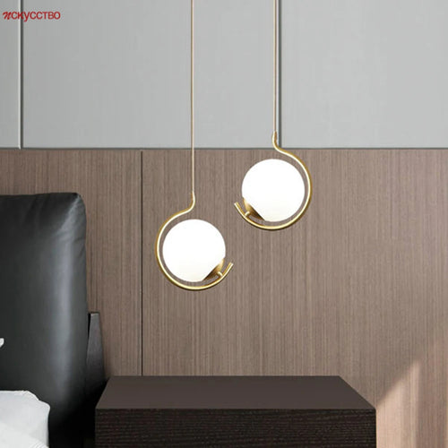 Nordic metal and glass pendant light with decorative LED ball