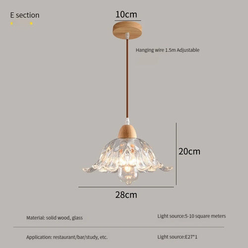 Modern nordic LED pendant chandelier in wood and glass - vue 3 sur 13
