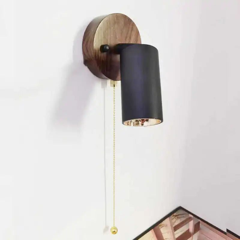 Japanese wooden wall light with switch and rotation