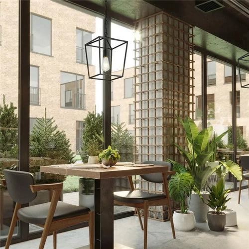 Vintage industrial iron pendant light rectangular lantern for living room and bedroom - vue 7 sur 9