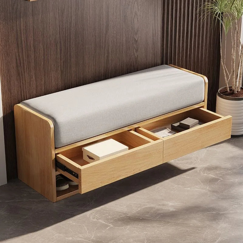 Nordic wooden changing stool with integrated storage