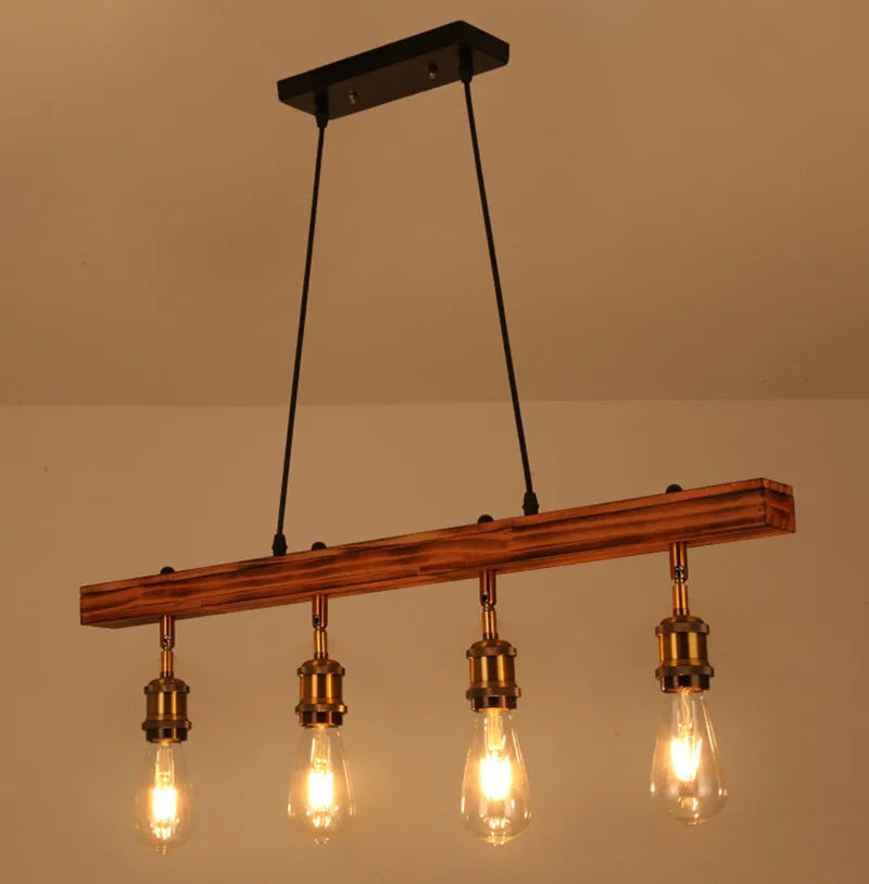 Retro loft industrial wooden chandelier for bars, restaurants, cafés, and shops