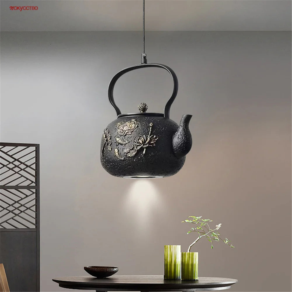 Southeast asian retro vintage resin teapot LED pendant light for kitchen, dining room, loft and country décor
