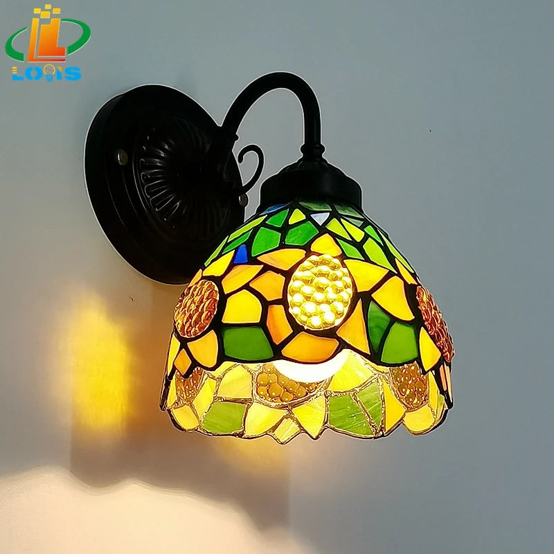 Tiffany-style stained glass sunflower wall light for indoor lighting