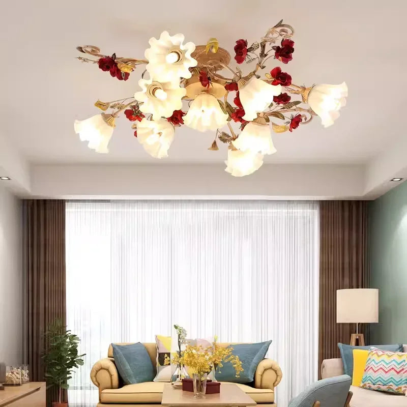 Romantic retro wall light with warm flowers and plants