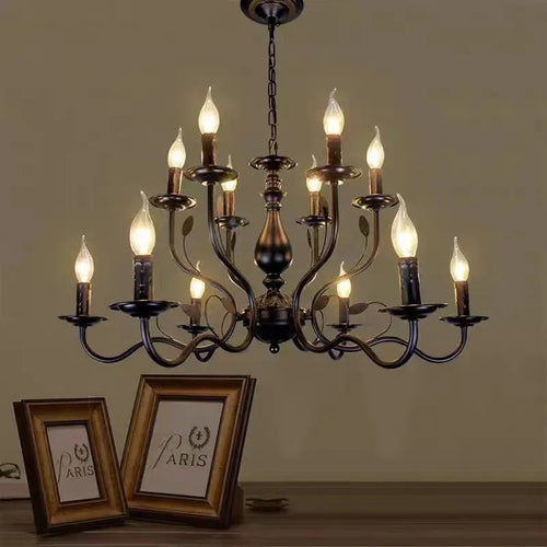 Retro industrial iron candle-style chandelier for interior decor - vue 2 sur 11