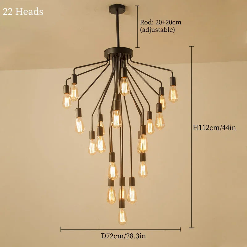 Retro iron chandelier with LED for interior decoration