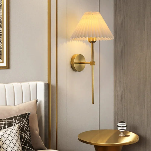 Modern pleated fabric wall light nordic creative hotel lighting - vue 3 sur 10