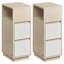 VASAGLE Slim Bedside Tables, Set of 2, Small Narrow Side End Tables with 2 Drawers, 1 Open Compartment Mounted to Face Left