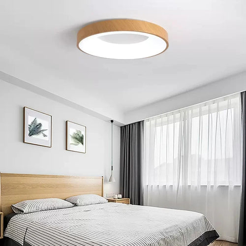 Ultra-slim round wood grain LED ceiling light - vue 3 sur 16