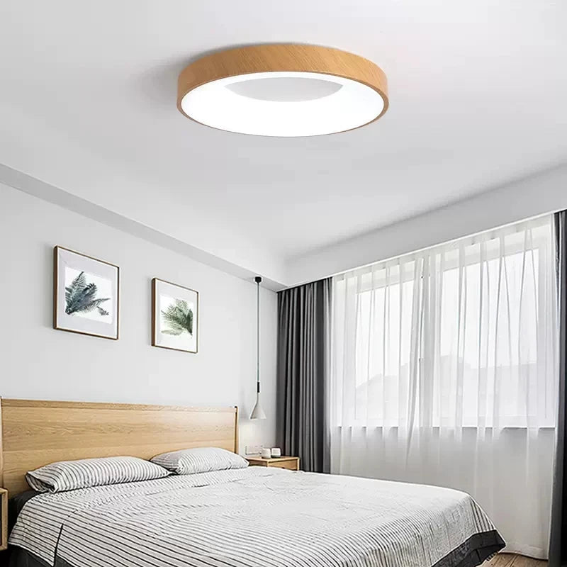Ultra-slim round wood grain LED ceiling light - vue 3 sur 16
