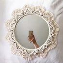 Boho-style macramé wall mirror for interior decoration