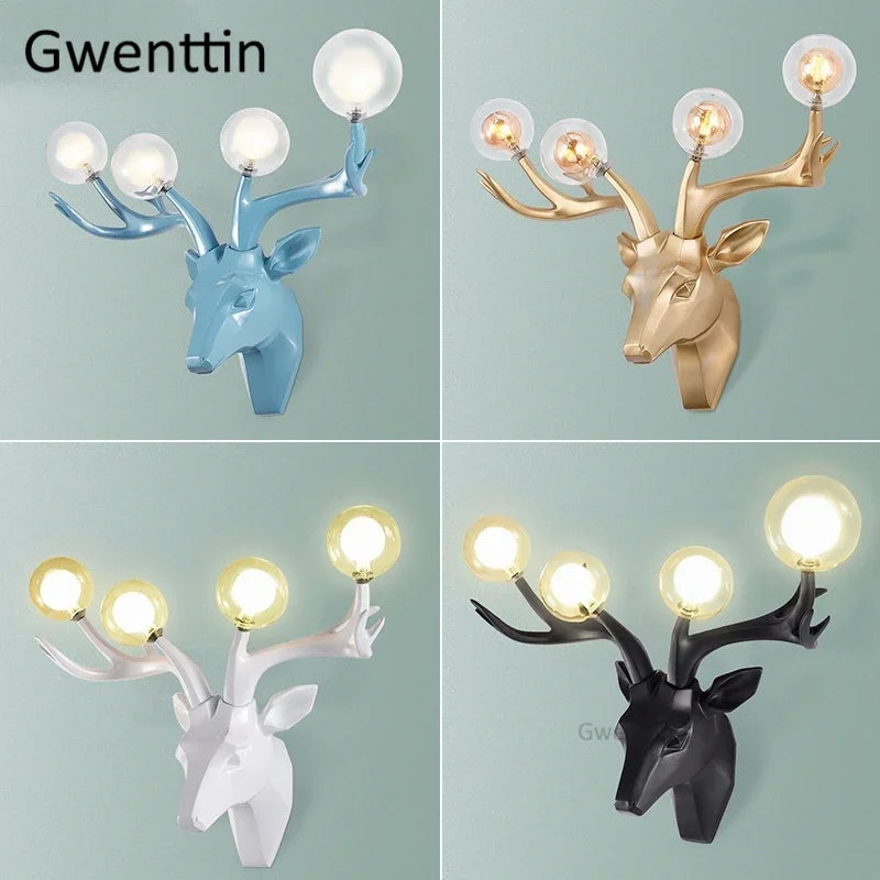 Modern resin LED deer antler wall light