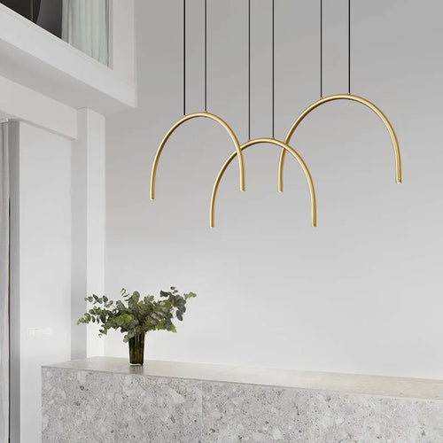 Modern gold brass pendant light 2/4/6 LED adjustable height - vue 2 sur 7