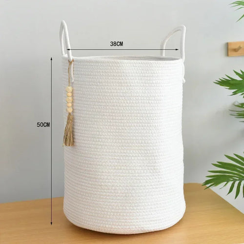 large woven laundry basket with cotton handles foldable - vue 11 sur 10