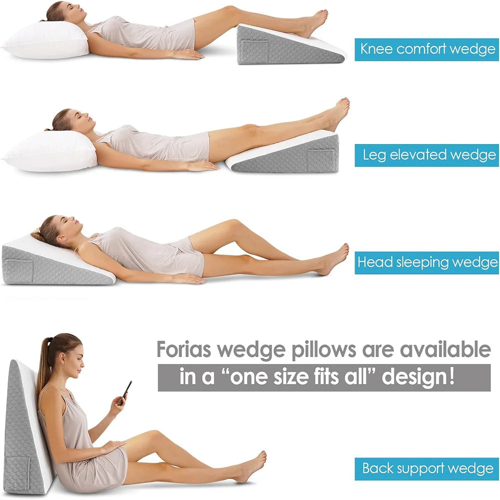 Bed Wedge Pillow for Sleeping, Soft Memory Foam Top, Triangle Pillow Wedge, Body Positioners for Leg Elevation, Snoring Relief - vue 4 sur 7