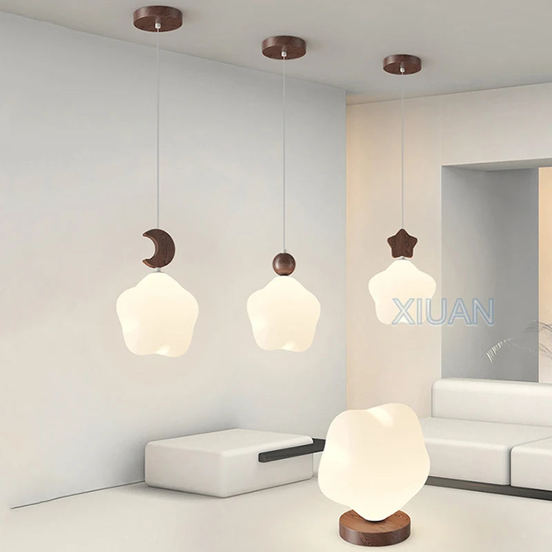 Small vintage pendant ceiling light in American walnut star style