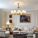 Classic American wrought iron chandelier with fabric lampshade