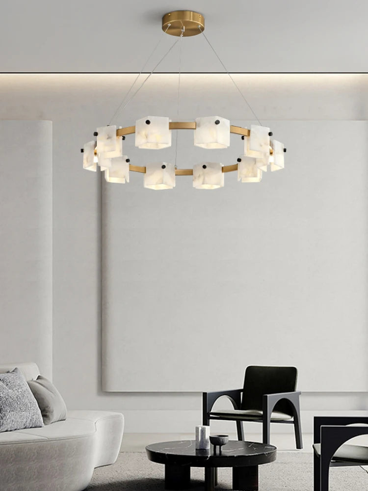 Minimalist natural marble pendant light with LED lighting