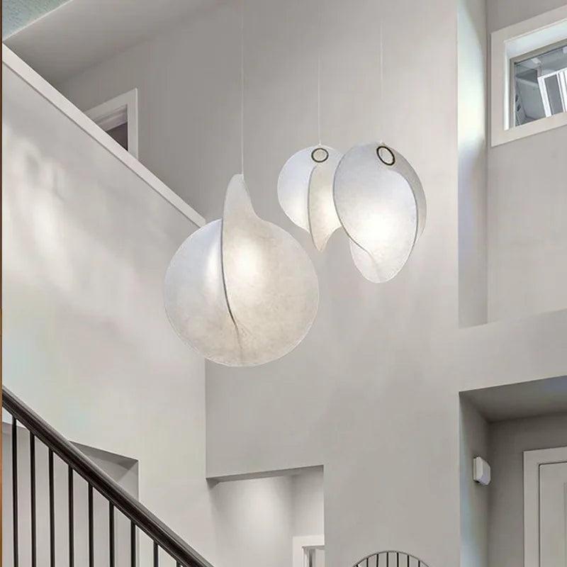 Nordic silk LED wabi sabi pendant light for home decoration - vue 4 sur 12