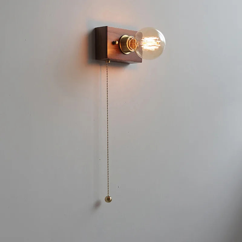 Retro solid wood wall lamp with switch cable