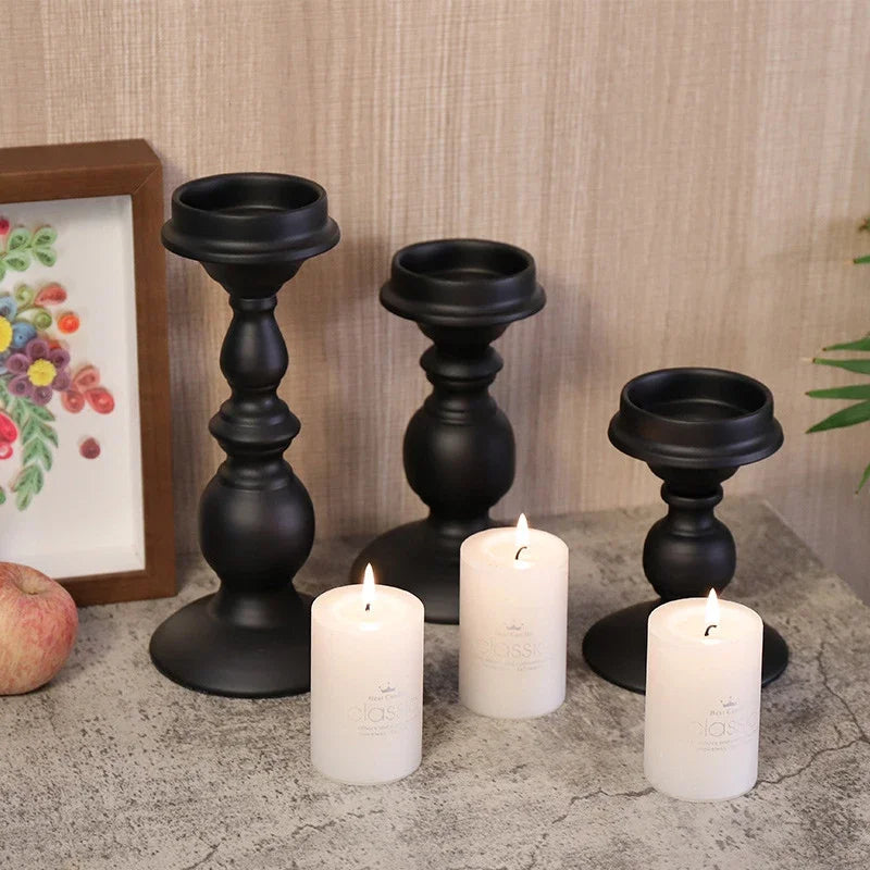 Black iron candle holder nordic style for decoration and weddings - vue 3 sur 9