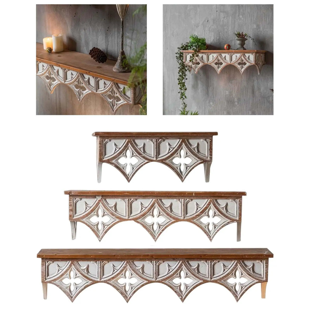 Wood Wall Shelf Storage Rack, Retro Style Holder Hanging Display for Hallway - vue 5 sur 6