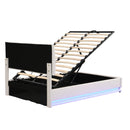 Upholstered Bed 140 x 200 cm with LED Lighting, Double Bed with Slatted Frame and Storage Space,No Mattresses