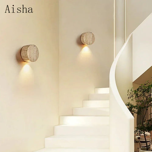Japanese wabi sabi natural stone wall light for indoor use - vue 4 sur 7