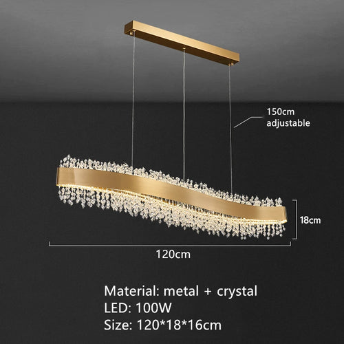 modern crystal chandelier with adjustable gold metal - vue 11 sur 12