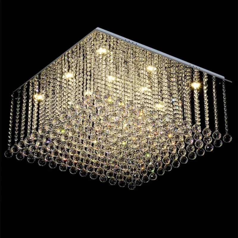 Square crystal flush mount LED chandelier for luxury living room