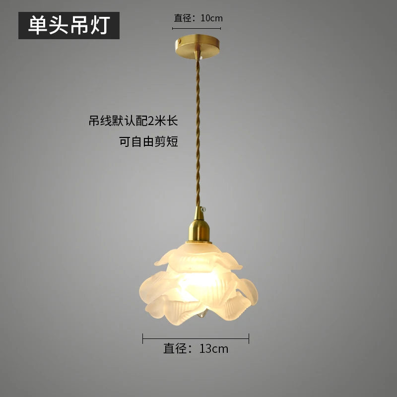 Retro brass and glass petal pendant light for interior decoration - vue 9 sur 10